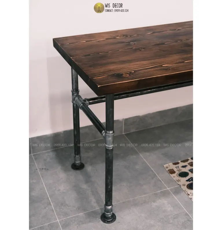 bàn làm việc gỗ chân ống nước
