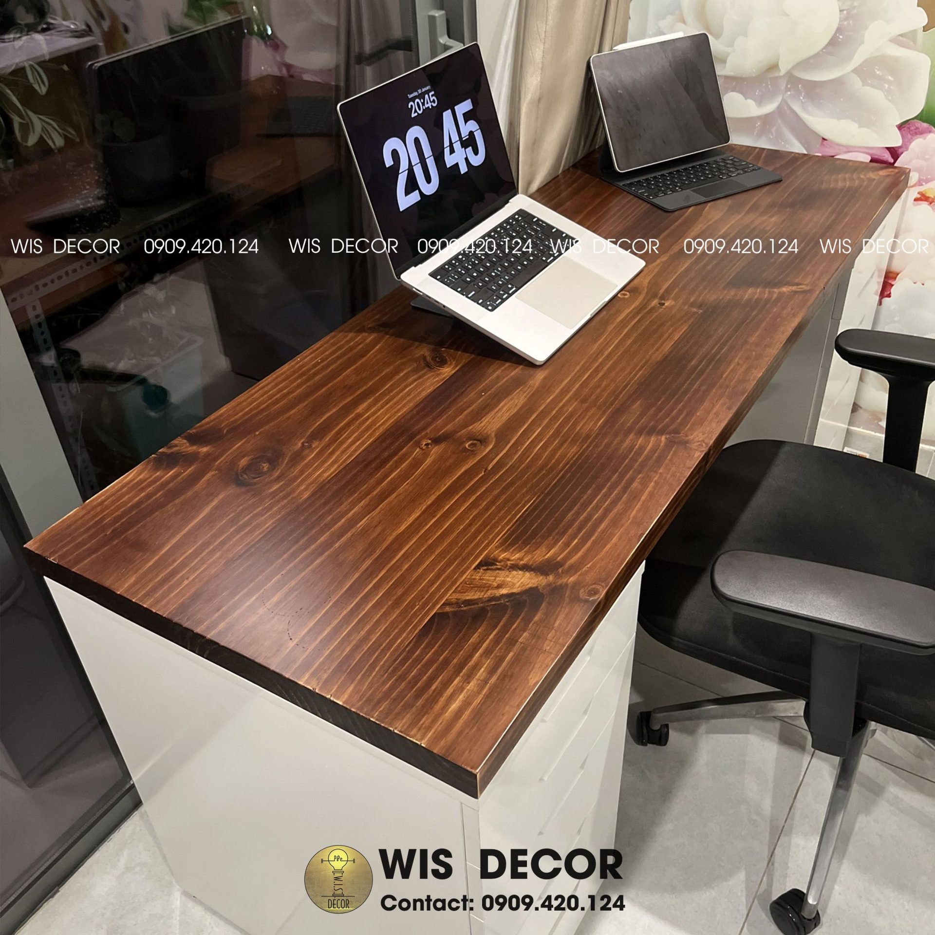 Mặt bàn gỗ thông tự nhiên 4cm kích thước theo yêu cầu 7 bàn làm việc ikea